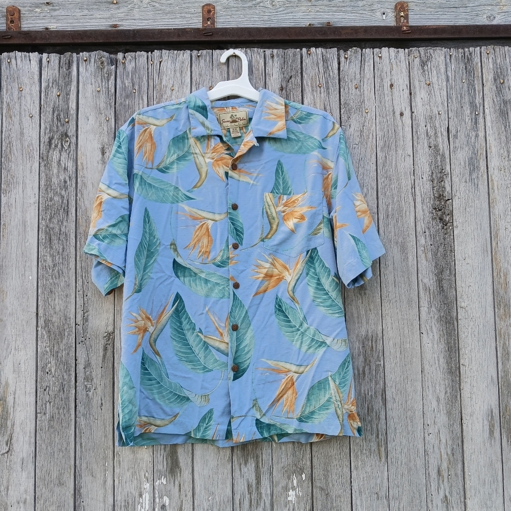 Seven Palm 100% Silk Floral Hawaiian Shirt Mens Size‎ M Button Down Short Sleeve